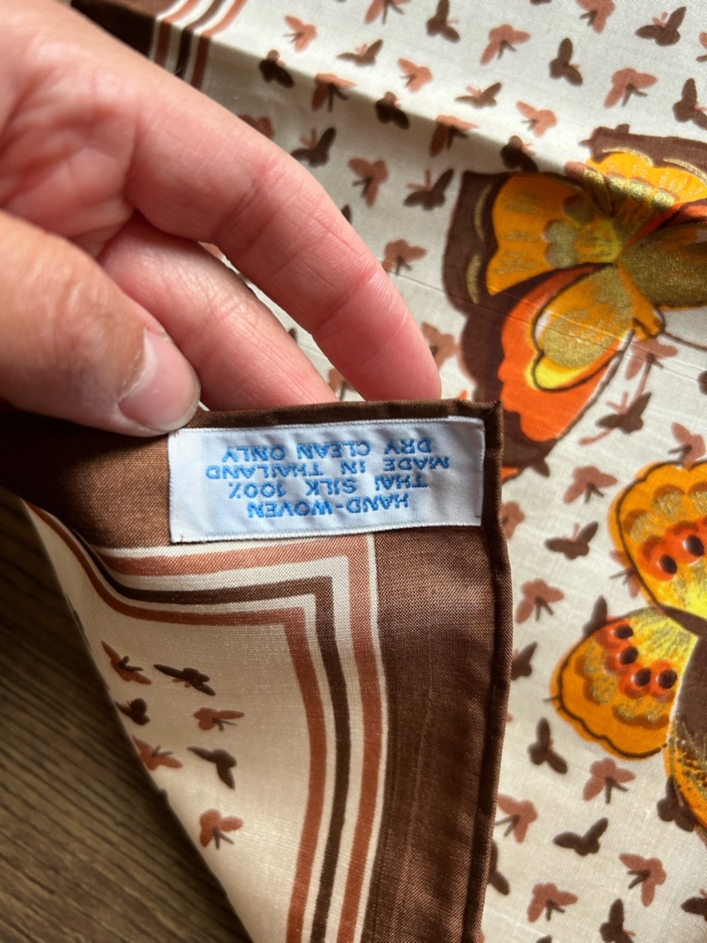 Hand-Woven 100% Silk Butterfly Silk Scarf in Brown & Cream - Picture 3 of 3